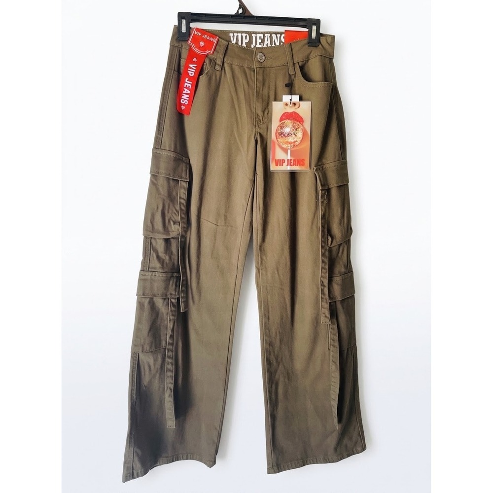 VIP Jeans Olive Green Y2K High Rise 
Grunge Streetwear Size 3/4